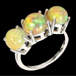 Opal Ring, 3 Stone Mothers Ring, Birthstone Promise Ring, Gemstone Dainty Ring